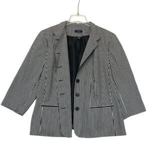 Chaps Blazer Jacket Black White Stripe Cotton Nautical Career Womens Plus 18W